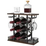 VyGrow Wine Rack, Sturdy Wine Holder, 3 Tier Wood & Metal Wine Racks Counertop, Easy Assembly Wine Bottle Holder for 6 Bottles and 4 Glasses for Home, 6.29" D x 16.14" W x 15.82" H