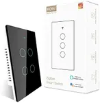 MOES ZigBee Smart Touch Wall Light Switch,Requires Tuya ZigBee Hub,No Neutral Wire/N+L Wiring,No Capacitor,Smart Life Tuya 2/3 Way Remote Control, Work with Alexa Google Home, 2MQTT,4 Gang Black