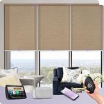 Graywind Rechargeable Smart Light Filtering Roller Blinds, Customized Electric Windows Blinds Compatible with Alexa Google, Wireless Motorised Blinds with Remote for Smart Home, Jacquard Coffe