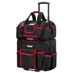 HAUTMEC 2-Piece Rolling Tool Bag Set, 14.5" Tool Bag on Wheels & 15" Wide Mouth Toolbag with Padded Adjustable Shoulder Strap, Heavy-Duty Tool Box with High-Density Oxford, Off-Road Wheel – HT0288