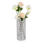 OwnMy Crystal Bowl Votive Tea Light Holder Decorative Cylinder Flower Vases for Artificial Bouquet, Tealight Home Decor Candleholder Candelabra Vase for Wedding Dining Table Room Centerpieces (Silver)