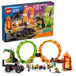 LEGO City Stuntz Double Loop Stunt Arena 60339, Monster Truck Playset with 2 Toy Motorcycles, Ramp, Wall of Flames, Ring of Fire, Snapping Snake Loop and 7 Minifigures, for Kids Ages 7 Plus