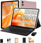 2024 Tablet 10 Inch Android 14 Tablets with Keyboard, 22GB RAM 128GB ROM, Widevine L1, Octa-Core, 8000mAh Battery, 5G Wifi, HD IPS Display, TF 1TB, GPS, Mouse, Case, Split Screen, Metal Body -Gold