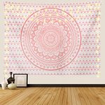 Ftuency Pink Mandala Tapestry Indian Hippie Bohemian Psychedelic Tapestries Women Wall Hanging for Bedroom Teen Girl (Pink, 59.1" x 59.1")