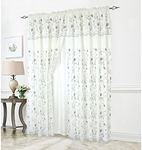 PREMIUS Liliana Floral Embroidered Rod Pocket Window Panel with Valance and Backing, White-Blush, 54x90 Inches