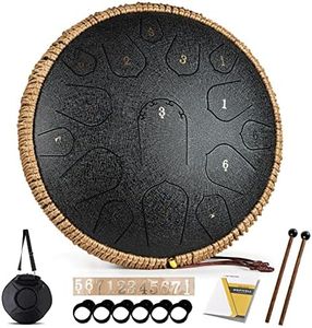 Steel Tongue Drum - HOPWELL 15 Note 14 Inch Tongue Drum - Hand Pan Drums with Music Book, Steel Handpan Drum Mallets and Carry Bag, D Major (Black)