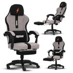 DROGO Ergonomic Gaming Chair, High Back Computer Chair with Breathable Fabric, Linkage Arm Rest, Adjustable Height, Head & Lumbar Support Pillow | Home & Office Chair with Footrest & Recline (Grey)