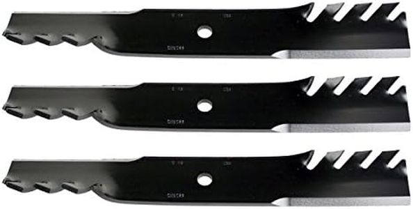 USA Mower Blades (3 MB022BP Toothed High-Lift for Exmark 103-6584-S Toro 105-7779-03 Length 18 in. Width 2-1/2 in. Thickness .203 in. Center Hole 5/8 in. 36 in. 52 in. 54 in. Deck