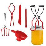 Canning Supplies - 6 Pack Canning Tools Starter Kit, Canned Goods Pickling Kit for Beginners, Including Canning Tong, Jar Lifter, Funnel, Jar Wrench, Lid Lifter and Bubble Remover Tool - Red