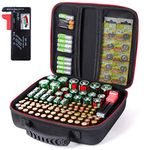 Battery Organiser Storage Case with Battery Tester - BT168,Battery Storage Box Hard Case Holds 104 Batteries Various Sizes (AA AAA C D 9V),Glamgen Battery Organizer (Batteries are Not Included)