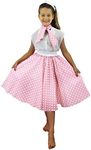 Deluxe Child's Rock n Roll Skirt Fancy Dress Costume - 24"/61 cm Polka Dot 50's Skirt with Neck Scarf Coloured - Rock 'n' Swing Outfit Child (24" Long - Light Pink with White Dots)