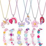 Lorfancy 12 Pcs Kids Bracelet Necklace for Girls Unicorn Mermaid Beaded Necklaces Bracelets Toddler Cute Charm Play Jewelry Set Little Girls Colorful Friendship Dress up Jewelry Gifts