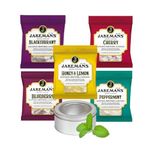 Jakemans Throat Lozenges Menthol Sweets 5-Pack Bundle - TinTastic Silver Window Refillable Lid Travel Tin - Cough Relief with Soothing Delicious Flavours