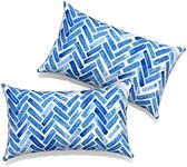 TWLEAR Outdoor Lumbar Pillows 12x20 inch, Rectangle Throw Pillows with Inserts, Decorative Lumbar Cushions for Patio Furniture Garden Couch Home Sofa Office Chair, Pack of 2, Blue Bricks