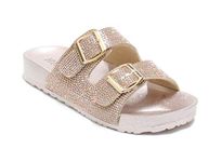 H2K Womens Glitter Double Buckle Adjustable Comfort Slip On Slides Sandals Espen, Rose Gold, 7