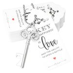 Aokbean 52pcs Small Vintage Skeleton Key Bottle Opener Party Favor Wedding Favor Guest Souvenir Gift Set with Escort Thank You Tag Card and Keychain (Antique Silver)