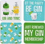 Pavilion Gift Company 74933 Gin & Tonic Sentiment, Pattern and Character Holder 4" (4 Piece) Coaster Set with Box, 4 Inch Square, Multicolor