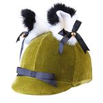 Harrison Howard Equestrian Riding Helmet Cover Sleek Velvet Cute & Stylish 3D Ears Non-Detachable Olive Green