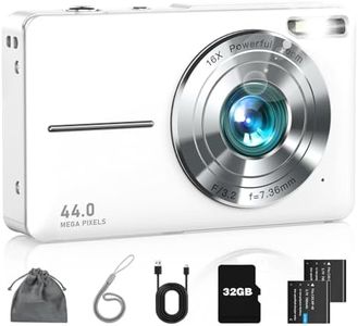 Digital Camera FHD 1080P Kids Camera with 16X Zoom Anti Shake 32GB Card, Small Compact Point and Shoot Camera Gift for Teen Starter Children Kid Student Girl Boy, Pearl White