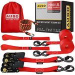 AUGO Ratchet Tie Down Straps –2PK– 4.5M – 1000KG Break Strength – Safety Lock S Hooks –for Moving Cargo, Appliances, Lawn Equipment, Motorcycle – Includes 1 Bungee Cord, 2 Soft Loops, Storage Bag