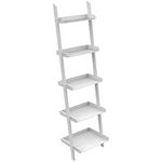 Ballucci 5-Tier Leaning Shelf, Modern 67 inch Tall Wood Ladder Shelf Organizer for Living Room, Bathroom, Office, Bedroom, Kitchen - White