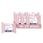 Johnson's Face Care Make Up Be Gone Refreshing Wipes - Pack of 6 x 25 Wipes