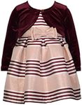 Bonnie Jean Girl's Holiday Christmas Dress with Cardigan - Burgundy Stripe Dress for Baby Toddler Little and Big Girls, Burgundy Stripe, 6