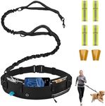 LOMOOWAY Hands Free Dog Leash with Waist Bag, 4 Reflective Wristbands, 2 Sticker Sets, Shock Absorbing Bungee Leash for Walking, Running & Training, Holds Up to 220 lbs for Medium & Large Dogs