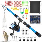 Starvortex Kids Fishing Rod Starter Set, 45cm-176cm Telescopic Fishing Rod and Reel Set Includes Soft Lures Line Hooks Carrier Bag, Travel Fishing Rods Ideal Outdoor Toy Gift for Boys Girls Beginner