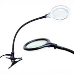 Brightech Lightview Pro Flex - Hands Free, Magnifying Glass Desk Lamp for Close Work - Bright LED Lighted Gooseneck Magnifier with Clamp for Reading, Tasks & Crafts - Black