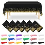 NACHLYNN 6 Pack Disposable Plastic Tablecloths 54 x 108 Inch Gold and Black Rectangle Table Cover for Holiday Party Engagement Weddings Baptism Birthday Decoration