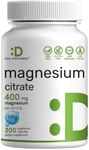 Magnesium Citrate 400mg Per Serving, 300 Veggie Capsules – Chelated, Easily Absorbed, Purified Trace Mineral – Muscle, Heart, & Digestive Support – Non-GMO