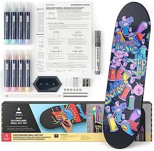 ARTEZA Customizable Skateboard Deck Art Kit – 31"x8" Matte Coated Maple Deck with Display Mount, Chrome Marker, White Pencil, Oil-Based Paint Markers & More