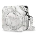 FINTIE Protective Case for Fujifilm Instax Mini 8 Mini 8+ Mini 9 Instant Camera - Premium Vegan Leather Bag Cover with Removable Strap, Marble White