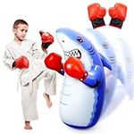 CUTE STONE Shark Punching Bag for Kids, 48-inch Inflatable Boxing Bag with Gloves, Kids Stable Punching Bag with Stand 3-8, Bounce Back Boxing Game Gift Toys for Boys Girls, Karate Kickboxing Training