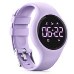 Focwony LED Digital Waterproof Pedometer Watch, Non-bluetooth Fitness Tracker, Step Counter, Distance, Vibrating alarm clock, Stopwatch, Great Gift for for Kids Childrens Teens Girls Boys (Purple)