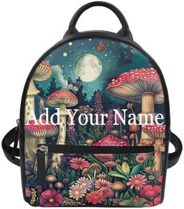 Freewander Custom Mushroom Mini Leather Backpack for Women Teen Girls Add Your Name Travel Shoulder Bag Casual Daypack Small School Bookbag with Adjustable Strap