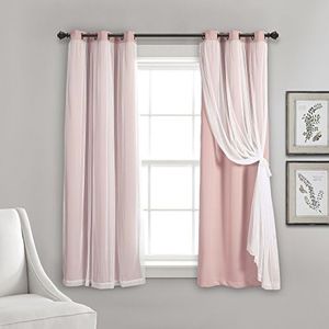 Lush Decor Sheer Grommet Curtains with Insulated Blackout Lining, Window Curtain Panels, Pair, 38" W x 63" L, Pink - Curtain with Sheer Overlay, Elegant Blackout Curtains for Bedroom