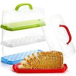 Cedilis 3 Pack Portable Bread Box with Clear Lid, Plastic Loaf Cakes Storage Container with Handle, Rectangular Bread Keeper for Storing Banana Bread, Pumpkin Bread and Quick Breads, 3 Color