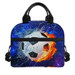 Showudesigns Galaxy Football Lunch Box for Boys Men Travel Bag Picnic Container Insulated Shopping Bag with Durable Zipper Pockets Lunch Tote Kit Flame Crossbody Bag Blue