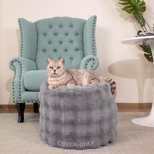 DIYBIRD Unstuffed Faux Fur Pouf Cover - Plush Cozy Ottoman Cover ONLY, Stuffed Animal Organizer Cat Bed Storage Multi Purpose Modern Home Shoe Stool Foot Rest (Grey)