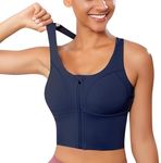 GLAMORAS Women Polyester Spandex High Impact Front Zip Sports Bra Longline Fitness Criss Cross Back Crop Tops Tank Gym Yoga Workout, Size: M-4XL Blue
