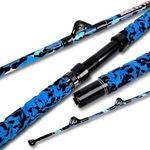 Fiblink Saltwater Fishing Rod 2Piece Offshore Trolling Rod Big Game Deep Sea Rod Conventional Boat Blue Camouflage Fishing Pole(5'6"30-50lbs)