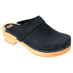 Vollsjö Men Clogs Made of Wood and Leather/Suede, Slippers Wooden Shoes for Gentlemen, Comfortable House Footwear Wooden Mules, Suede - Black,11