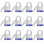 Belle Vous Heavy Duty Laminated Steel Shackle Padlocks with 2 Keys (12 Pack) - 6mm Shackle - 6.4 x 4.2 x 2.4cm/2.36 x 1.65 x 0.94 inches - Weatherproof Indoor/Outdoor Keyed Locks for Storage & Locker