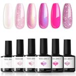 Modelones Gel Nail Polish Set, 6 Colors Glitter Pink Gel Polish Sparkle Gel Nail Polish Set Soak Off Summer Nail Gel Nail Art DIY Manicure Salon and Home for Women