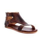 Bed|Stu Soto Women's Sandals - Leather Dress Sandal - Flat with Zipper Closure, Teak Rustic, 7