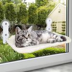 Cat Window Perch, Foldable Cat Hammock Window Bed, Robust Metal Frame Cat Beds for Indoor Cats, Reversible Mat Use Year-Around Sunbath Saving Space Easy to Assemble Washable Holds Up to 40 lbs (Beige)