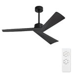 WINGBO Modern 52'' DC Ceiling Fan (Matte Black, 3 ABS Blades) Reversible Motor, Remote Control, Kitchen Bedroom Living Room, No Light, 6 Speed, Quiet, Energy Efficient