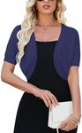 SECRETEYARD Womens Short Sleeve Shrug Cardigan Bolero Lightweight Open Front Knit Sweater Cardigans Shrug for Dress S-XXL, Navy Blue, Medium